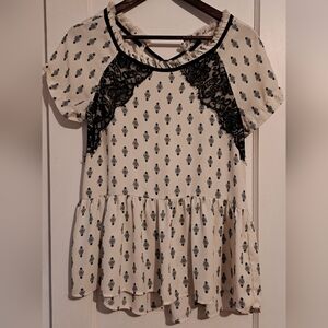 White and Black Lace Accent Women's Top By Rewind Soft Goth